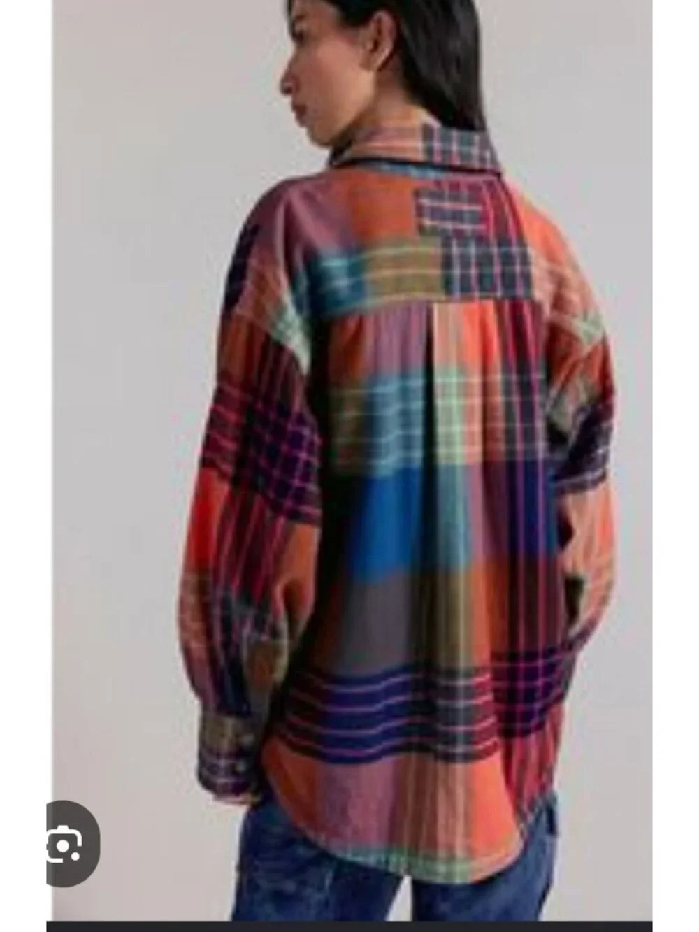 We The Free People Summer Patchwork Plaid Flannel Shirt size Small Oversized - Picture 2 of 8